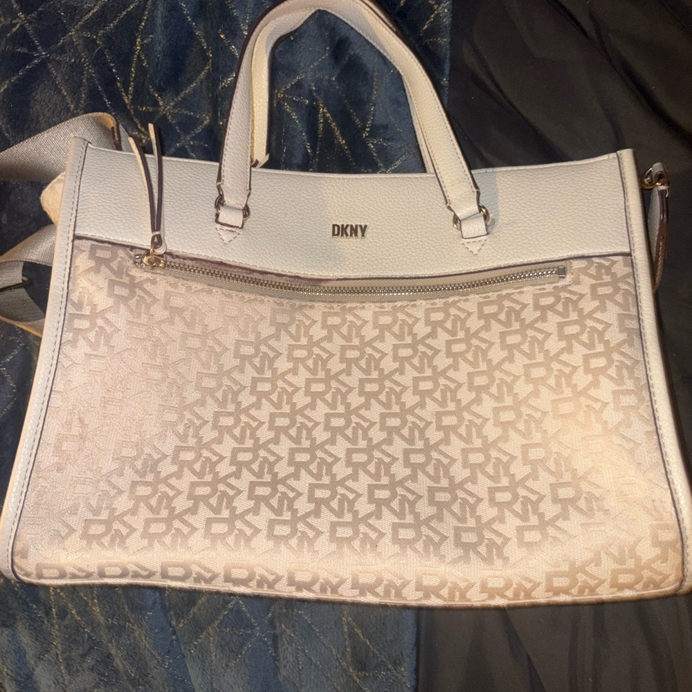 DKNY Gray Satchel with Monogram Design